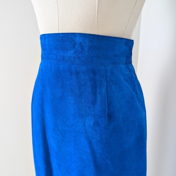 Danier Genuine Leather 2 Piece Skirt Set Suede Royal Blue Matching Pencil High - Picture 13 of 14